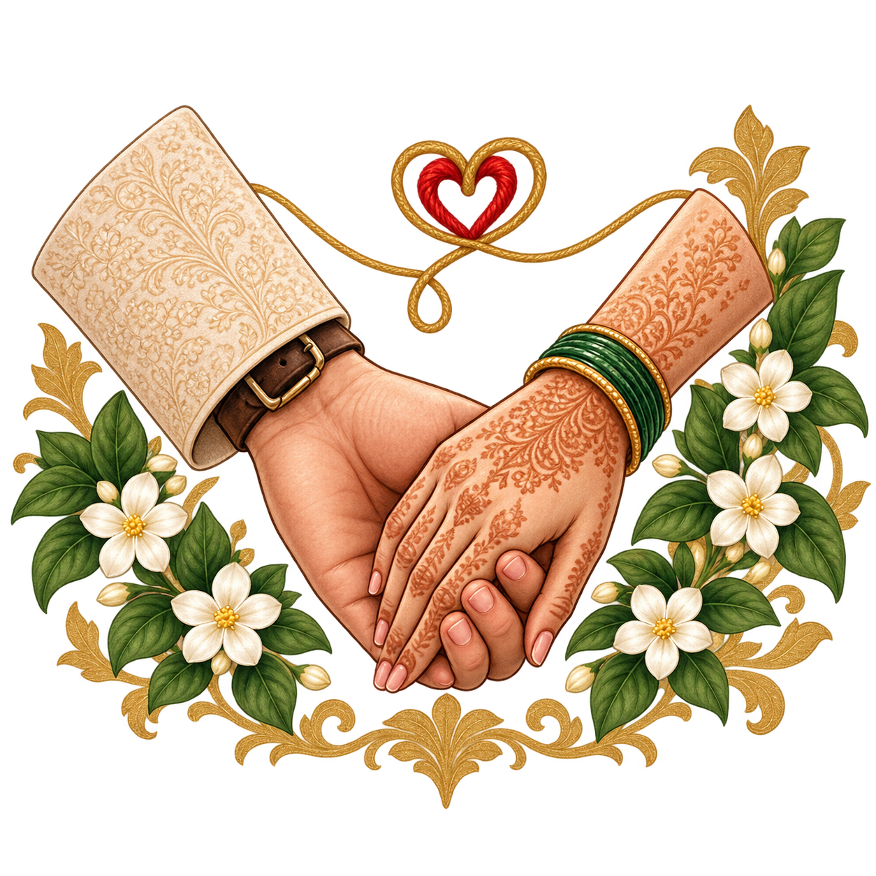 Mehendi-adorned hands clasped together